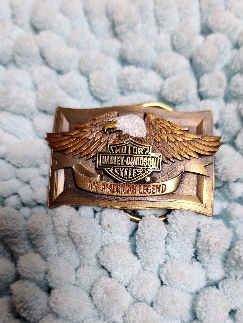 Vintage Harley-Davidson Gold Eagle Belt Buckle with Red Accent